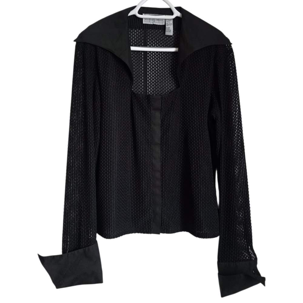 Vintage Zone Black Textured Open Knit Shirt – Size L